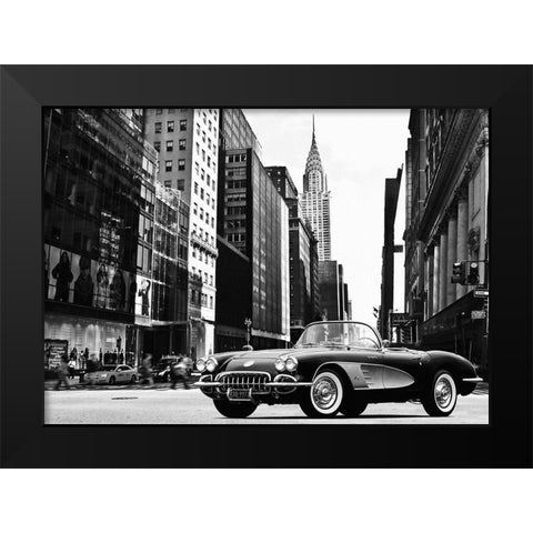 Roadster in NYC Black Modern Wood Framed Art Print by Gasoline Images