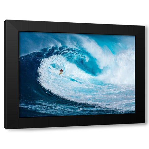 Surfing the big wave, Tasmania Black Modern Wood Framed Art Print by Pangea Images