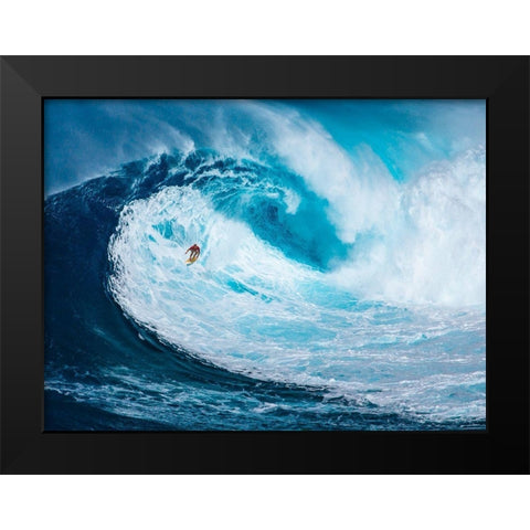 Surfing the big wave, Tasmania Black Modern Wood Framed Art Print by Pangea Images