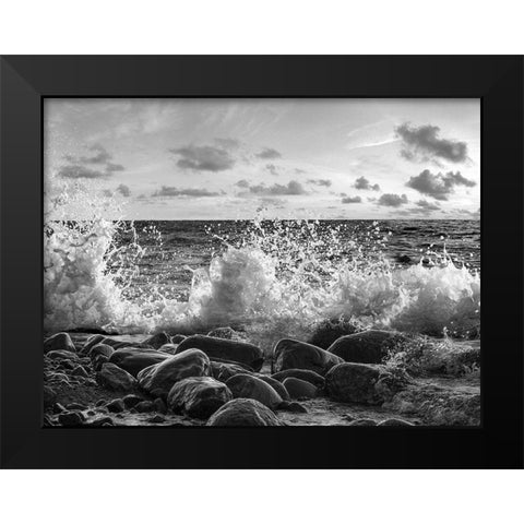 Waves crashing, Point Reyes, California (BW) Black Modern Wood Framed Art Print by Pangea Images