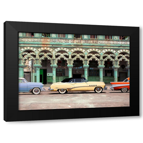 Cars parked in Havana, Cuba Black Modern Wood Framed Art Print with Double Matting by Pangea Images