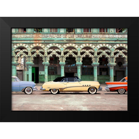 Cars parked in Havana, Cuba Black Modern Wood Framed Art Print by Pangea Images
