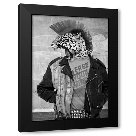 Leopunk Black Modern Wood Framed Art Print by VizLab
