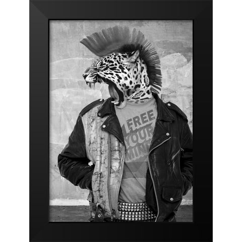 Leopunk Black Modern Wood Framed Art Print by VizLab