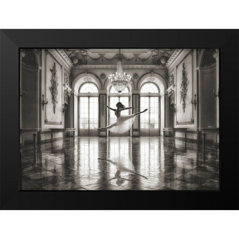 Ballerina in a palace hall Black Modern Wood Framed Art Print by Lauren, Julian
