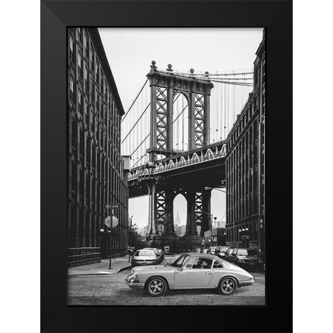 By the Manhattan Bridge - BW Black Modern Wood Framed Art Print by Gasoline Images