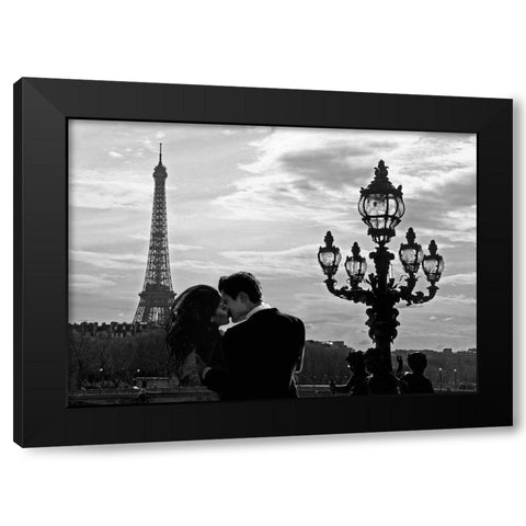 A Kiss in Paris Black Modern Wood Framed Art Print with Double Matting by Lauren, Julian