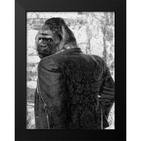 Ape in a Suit Black Modern Wood Framed Art Print by VizLab