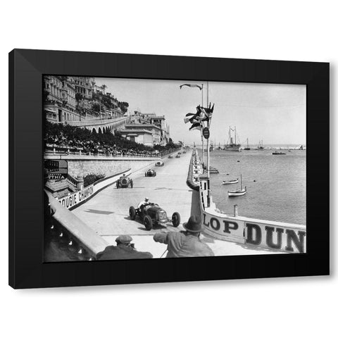 After the start of the 1931 Monaco Grand Prix Black Modern Wood Framed Art Print with Double Matting by Anonymous
