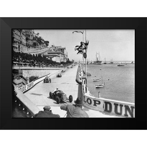 After the start of the 1931 Monaco Grand Prix Black Modern Wood Framed Art Print by Anonymous