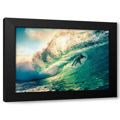 Surfing at Sunset-Australia Black Modern Wood Framed Art Print with Double Matting by Pangea Images