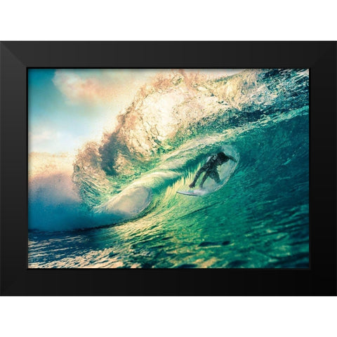 Surfing at Sunset-Australia Black Modern Wood Framed Art Print by Pangea Images