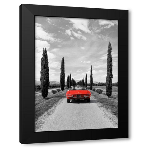 Sportscar in Tuscany (BW) Black Modern Wood Framed Art Print by Gasoline Images
