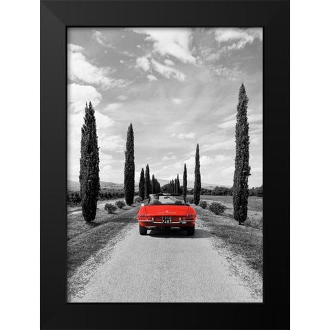 Sportscar in Tuscany (BW) Black Modern Wood Framed Art Print by Gasoline Images