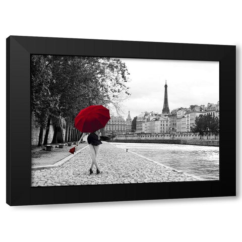 Quai de la Seine Black Modern Wood Framed Art Print with Double Matting by Lauren, Julian