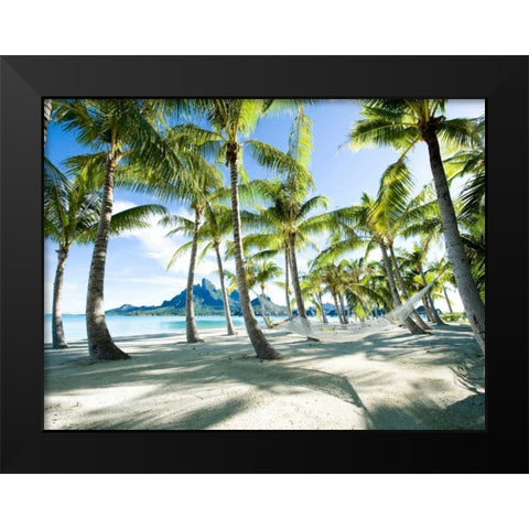 Hammock at Bora Bora Tahiti Black Modern Wood Framed Art Print by Anonymous