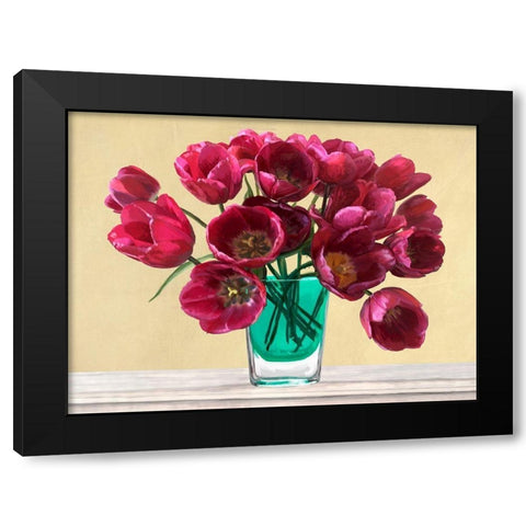 Red Tulips in a Glass Vase Black Modern Wood Framed Art Print by Antinori, Andrea
