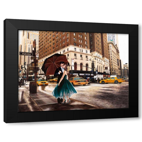 Kiss in Park Avenue Black Modern Wood Framed Art Print by Benson, Pierre