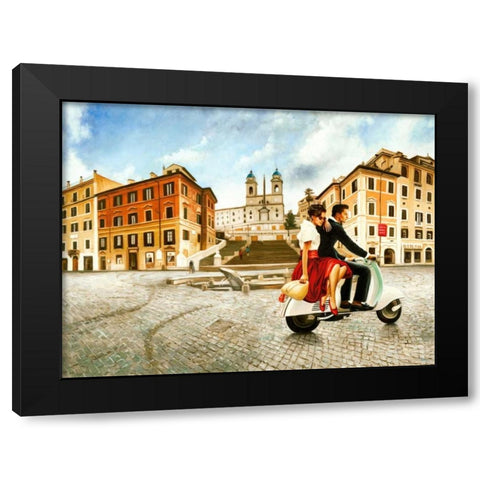 Lovers in Rome Black Modern Wood Framed Art Print with Double Matting by Benson, Pierre
