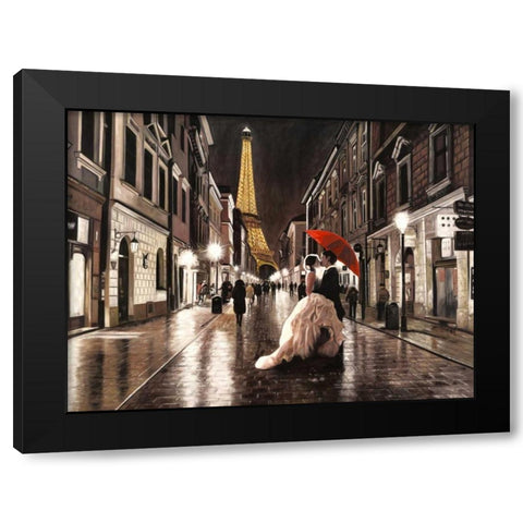 Kissing in Paris Black Modern Wood Framed Art Print with Double Matting by Benson, Pierre