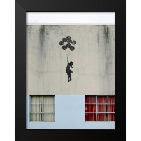 Building in Bristol (graffiti attributed to Banksy) Black Modern Wood Framed Art Print by Anonymous (attributed to Banksy)