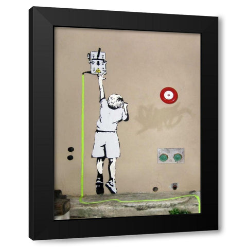 Boy â€“ North 6th Avenue, NYC (graffiti attributed to Banksy) Black Modern Wood Framed Art Print with Double Matting by Anonymous (attributed to Banksy)