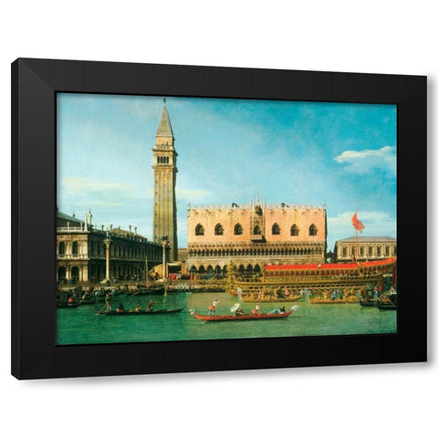 The Bucintoro at the Molo on Ascension Day Black Modern Wood Framed Art Print with Double Matting by Canaletto