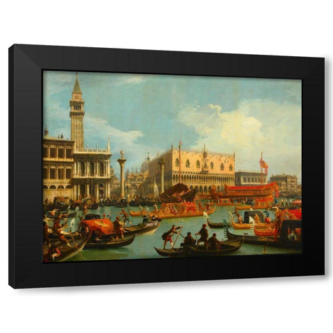 Il ritorno del Bucintoro al molo davanti a Palazzo Ducale Black Modern Wood Framed Art Print by Canaletto
