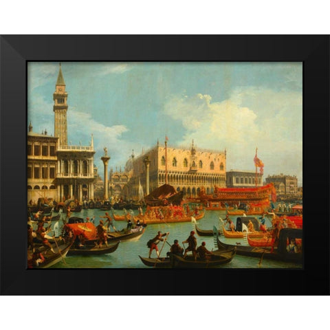 Il ritorno del Bucintoro al molo davanti a Palazzo Ducale Black Modern Wood Framed Art Print by Canaletto