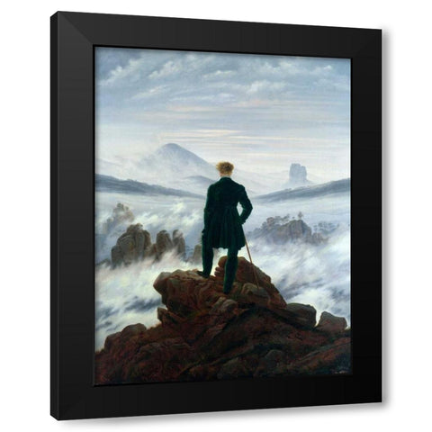 Wanderer Above the Sea of Fog Black Modern Wood Framed Art Print with Double Matting by Friedrich, Caspar David