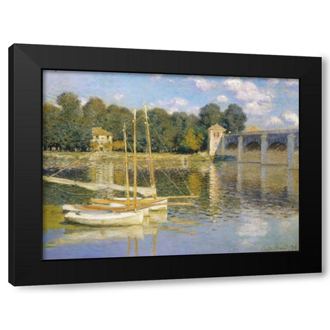 The Bridge at Argenteuil Black Modern Wood Framed Art Print with Double Matting by Monet, Claude