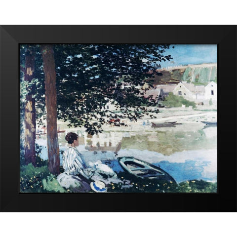 On the Seine at Bennecourt Black Modern Wood Framed Art Print by Monet, Claude
