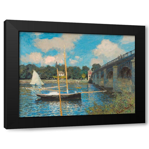 The bridge at Argenteuil Black Modern Wood Framed Art Print by Monet, Claude