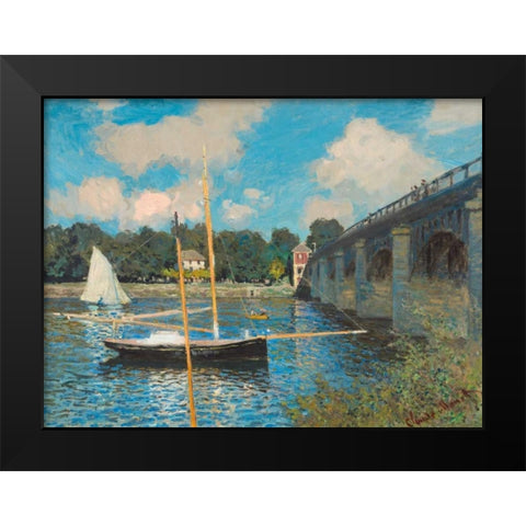 The bridge at Argenteuil Black Modern Wood Framed Art Print by Monet, Claude