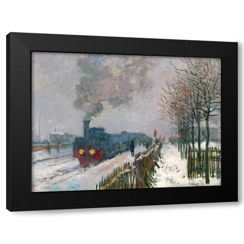 Le train dans la neige Black Modern Wood Framed Art Print with Double Matting by Monet, Claude