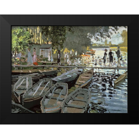 Bathers at La Grenouillere (detail) Black Modern Wood Framed Art Print by Monet, Claude