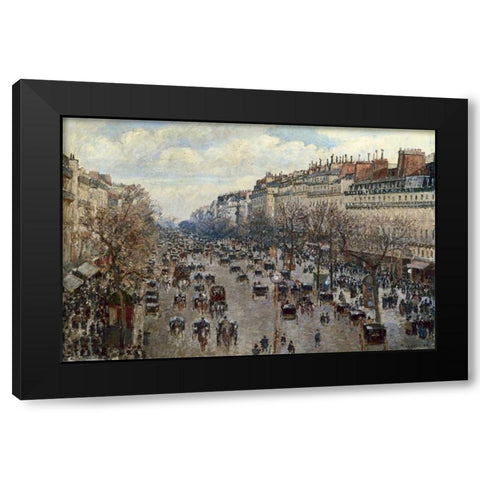 Boulevard Monmartre a Paris Black Modern Wood Framed Art Print by Pissarro, Camille