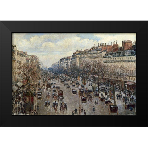 Boulevard Monmartre a Paris Black Modern Wood Framed Art Print by Pissarro, Camille