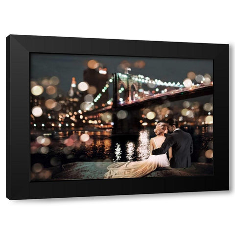Kissing in a NY Night Black Modern Wood Framed Art Print with Double Matting by Loumer, Dianne