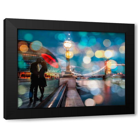 Kissing in London (detail) Black Modern Wood Framed Art Print by Loumer, Dianne