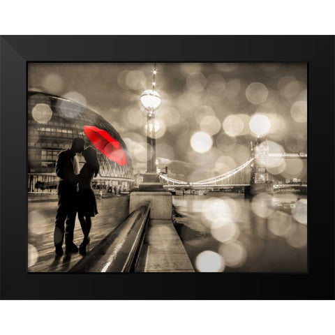 Kissing in London (detail, BW) Black Modern Wood Framed Art Print by Loumer, Dianne