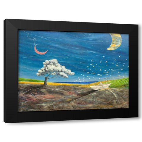 La grande luna sta lÃ¬ a guardare Black Modern Wood Framed Art Print with Double Matting by Larotonda, Donato