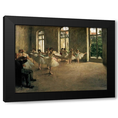 The Rehearsal Black Modern Wood Framed Art Print with Double Matting by Degas, Edgar