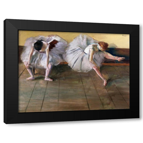 Dancers Black Modern Wood Framed Art Print with Double Matting by Degas, Edgar