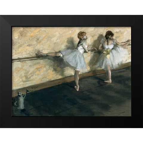Dancers Practicing at the Barre Black Modern Wood Framed Art Print by Degas, Edgar