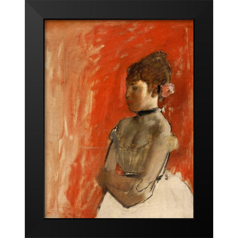 Ballet Dancer with arms crossed Black Modern Wood Framed Art Print by Degas, Edgar