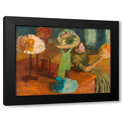 The Millinery Shop Black Modern Wood Framed Art Print with Double Matting by Degas, Edgar