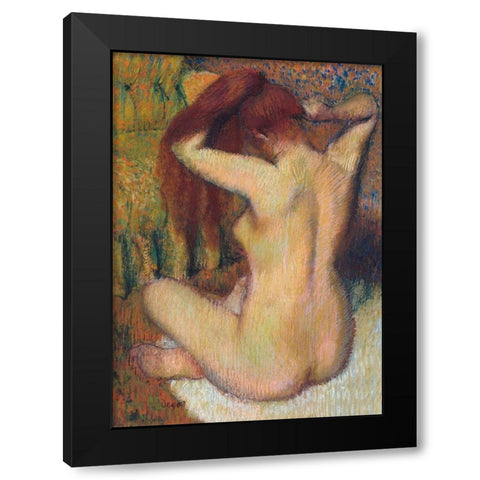 Woman Combing her Hair Black Modern Wood Framed Art Print with Double Matting by Degas, Edgar