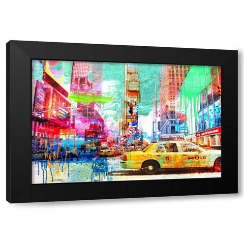 Taxis in Times Square 2.0 Black Modern Wood Framed Art Print by Chestier, Eric