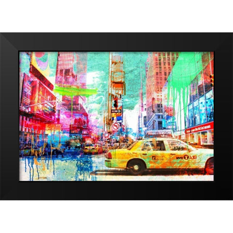 Taxis in Times Square 2.0 Black Modern Wood Framed Art Print by Chestier, Eric